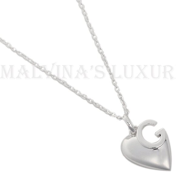 GUCCI NECKLACE STERLING SILVER CHARLOTTE LOGO HEART PENDANT - Picture 6 of 12